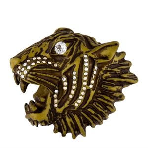 Gucci Tiger Head Brooch in Gold and Brown